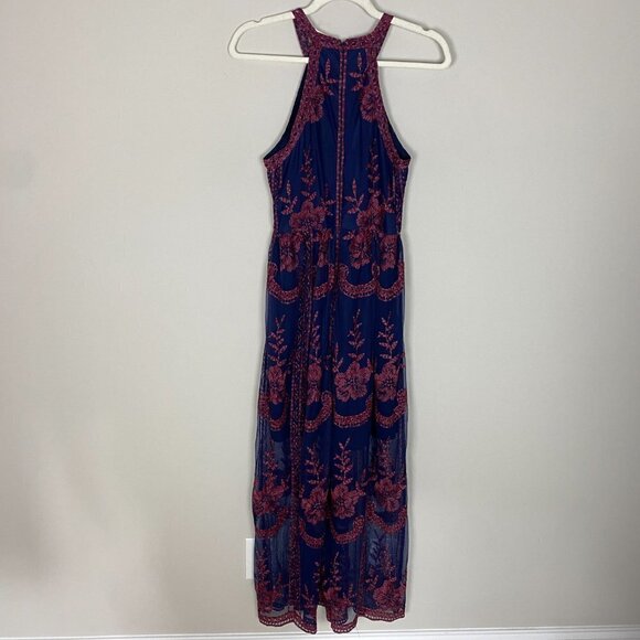 Altar'd State Plum Onawei Maxi Dress Womens Medium Lace Layered Sleeveless - Picture 7 of 9